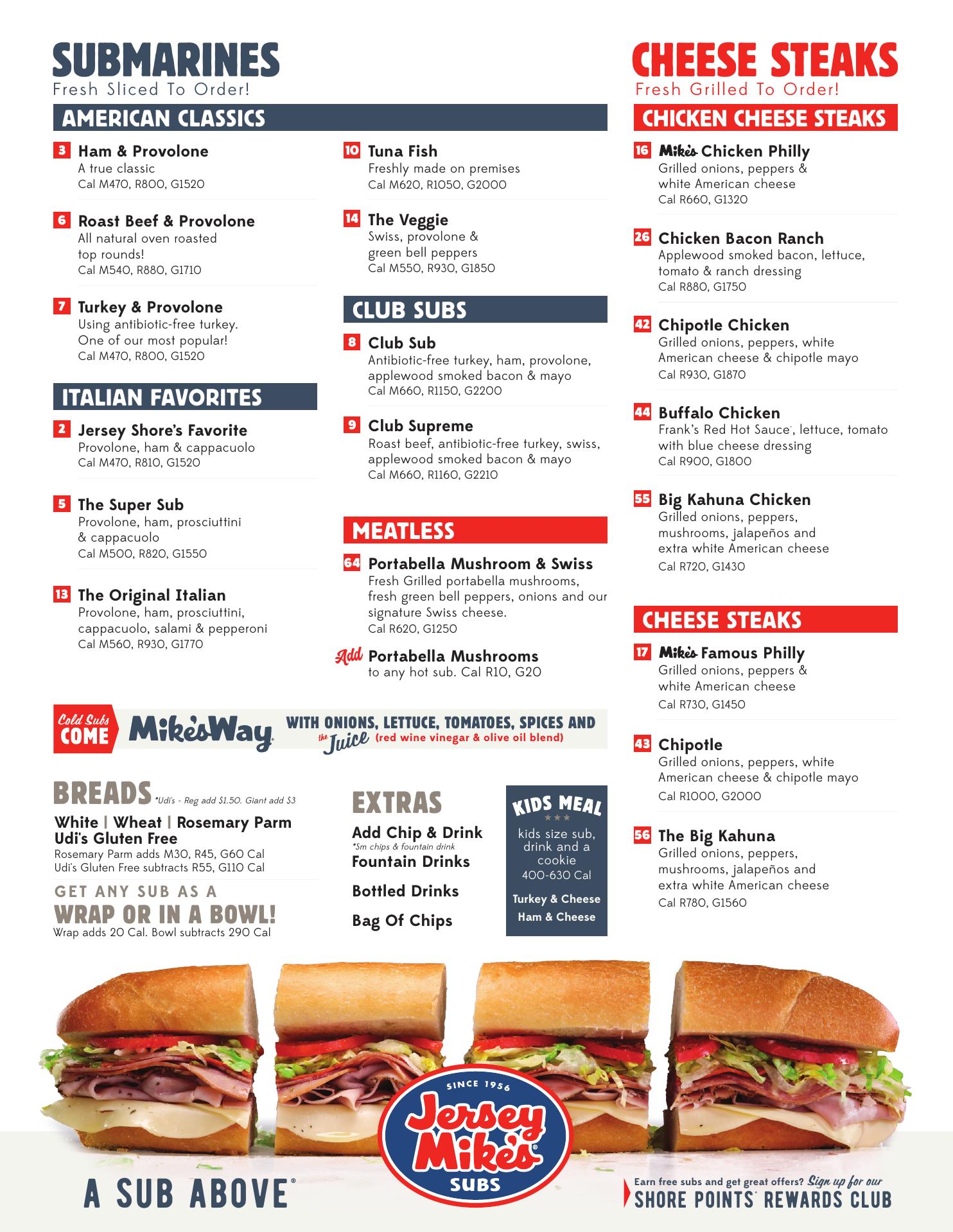 Jersey Mike's Subs Menu