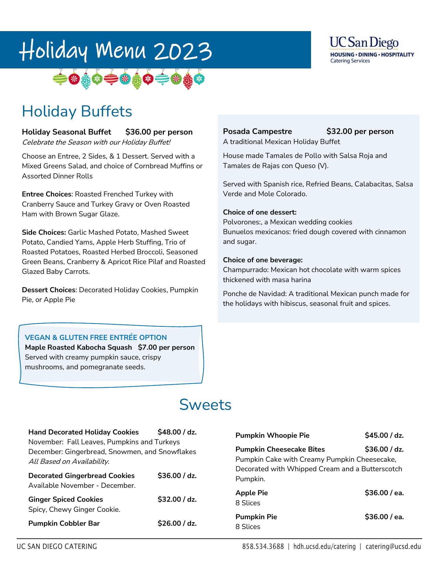 UC San Diego Catering Menu