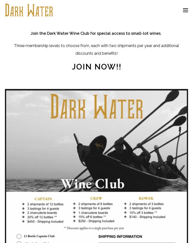 Dark Water Winery Menu