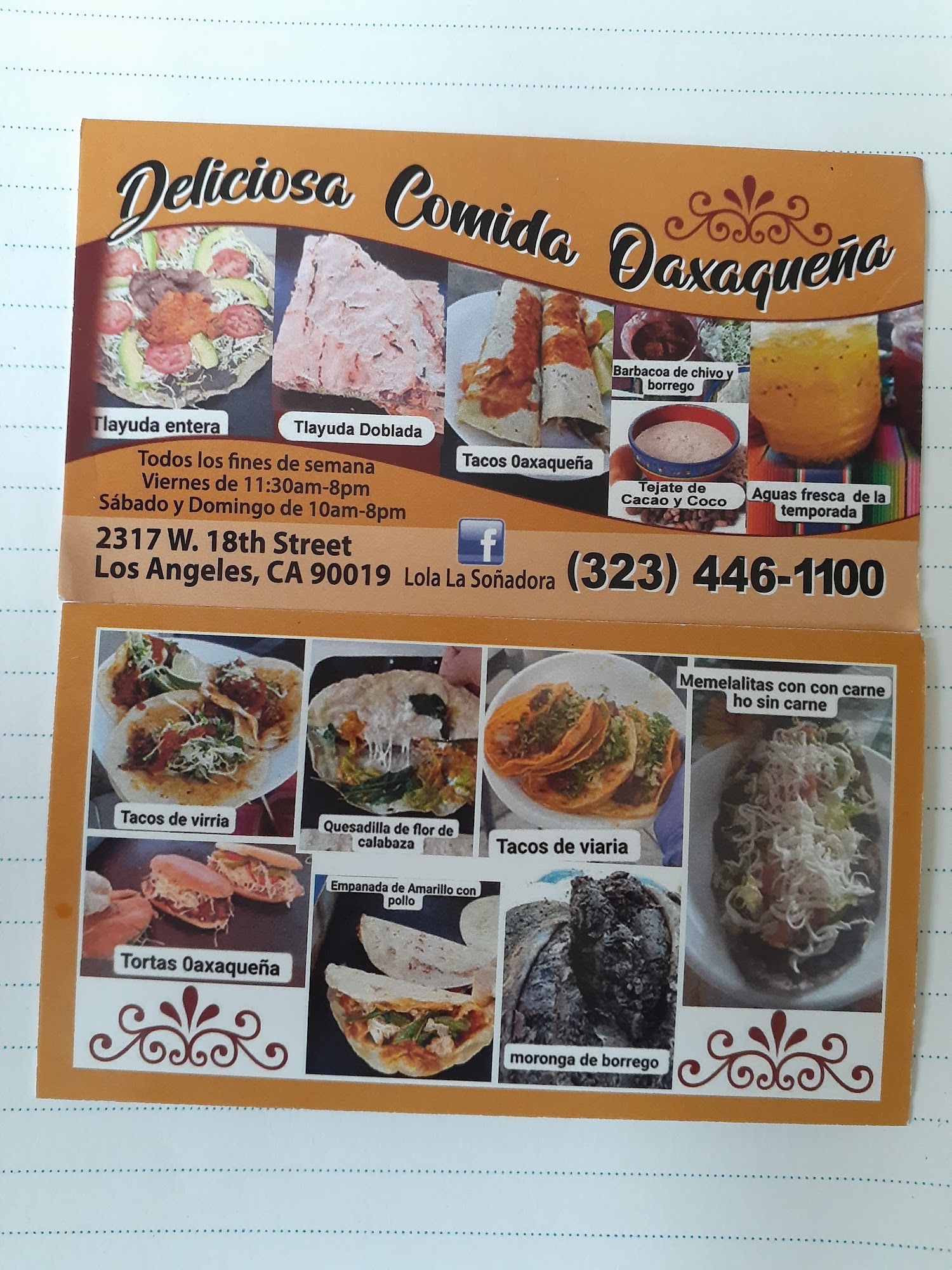 Comida Oaxaqueña Menu