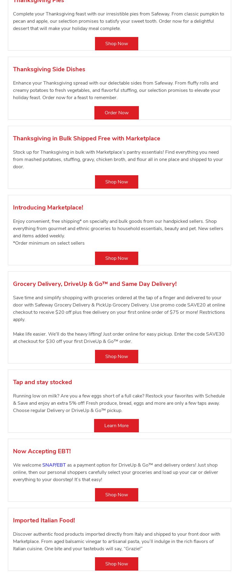 Safeway Bakery Menu
