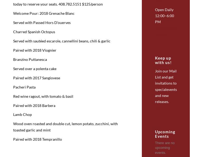 Alara Cellars Menu