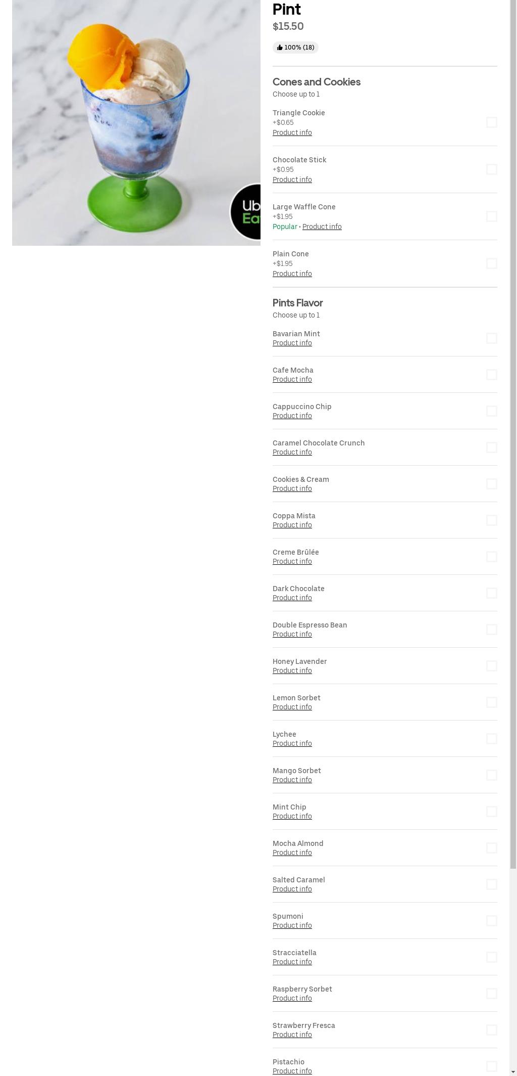 Gelato Classico Menu