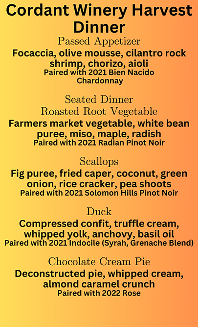 Cordant Winery Menu