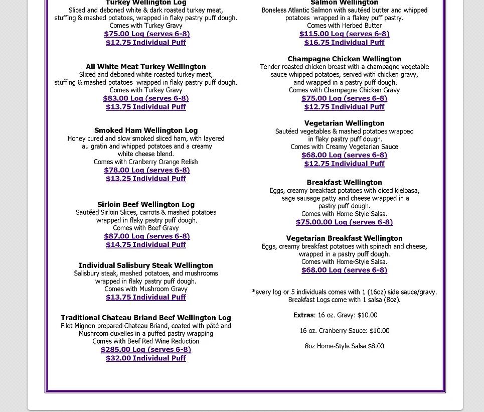 Sally Ann Catering Menu