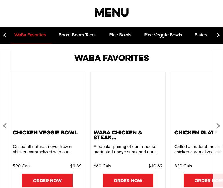WaBa Grill Menu