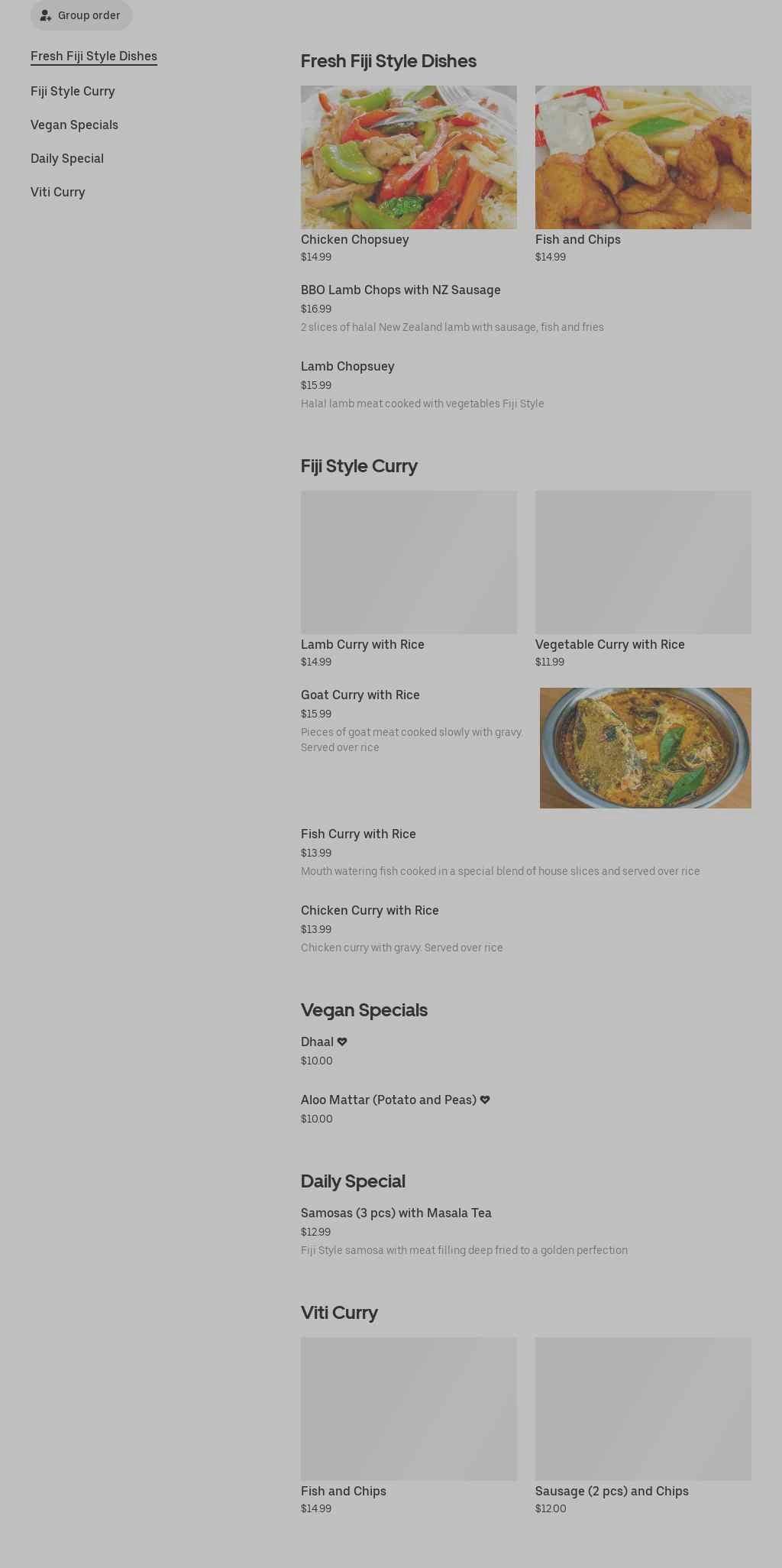 Viti Curry Catering Menu