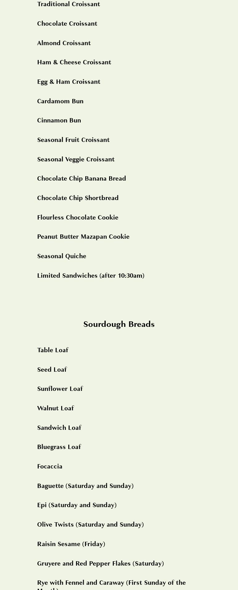 Moonbelly Bakery Menu