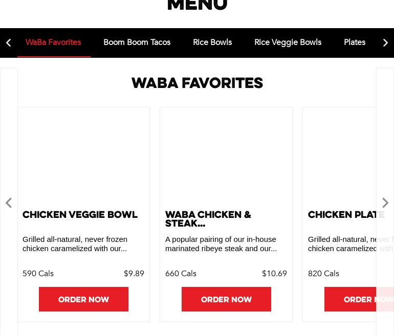WaBa Grill Menu