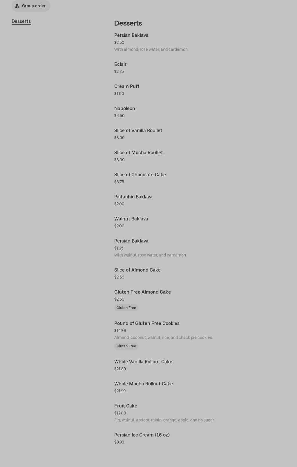 Cakey Bakey Menu