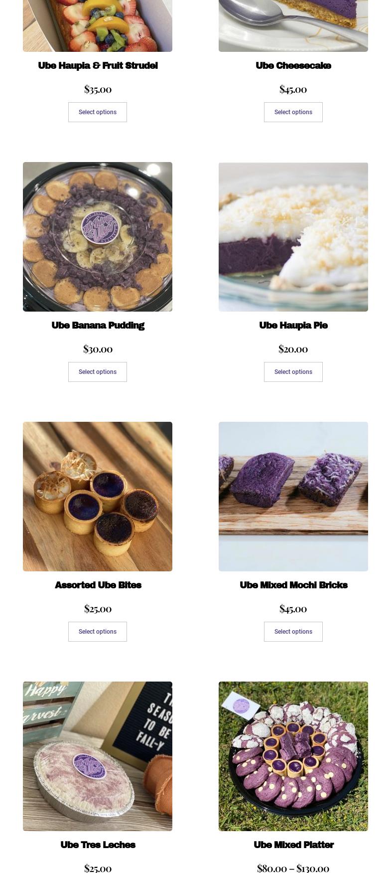 All Things Ube Desserts Menu