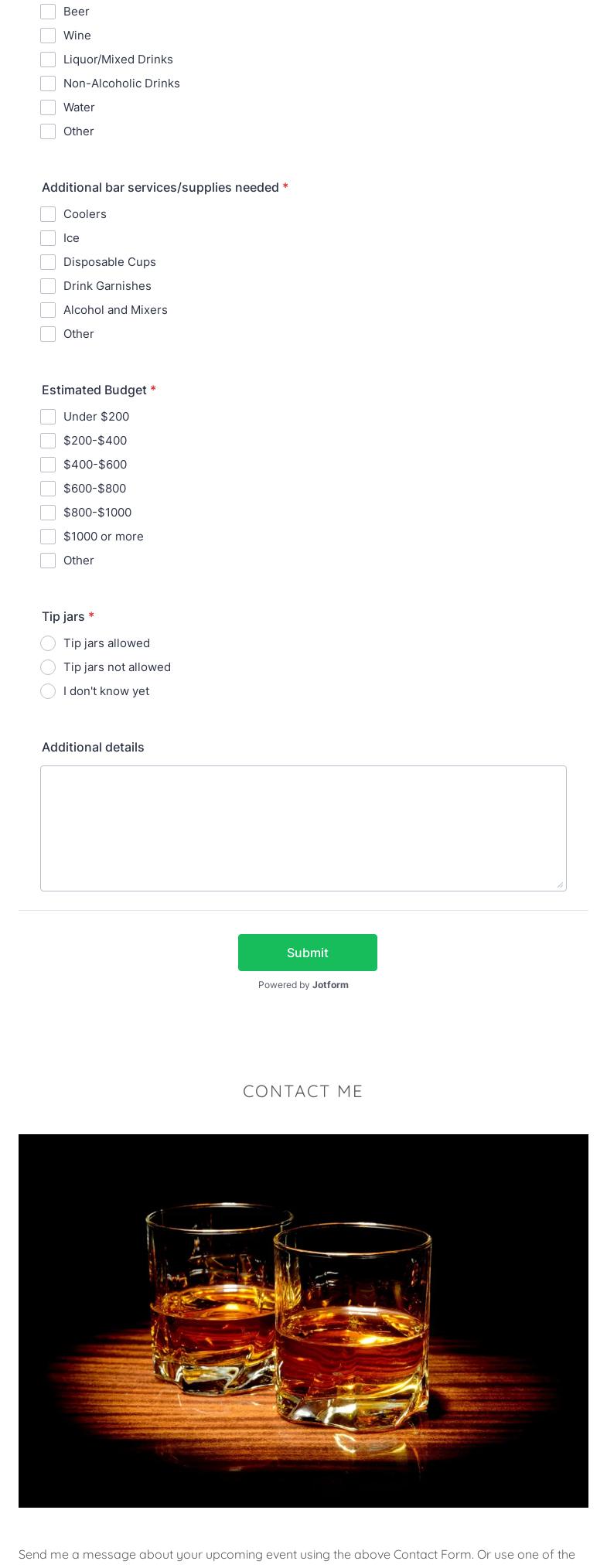 Cheers San Diego - Mobile Bartender Menu
