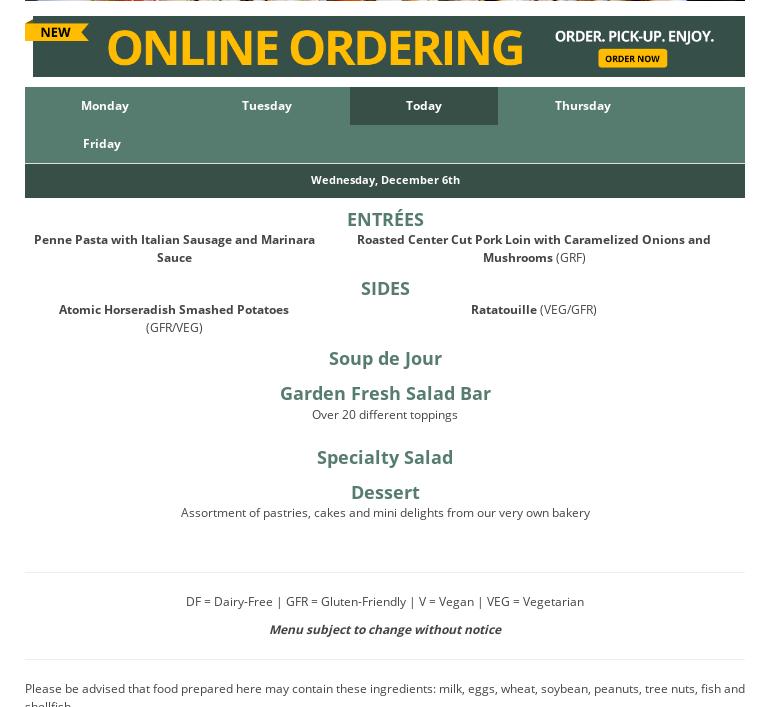 SDSU Faculty Staff Club Menu