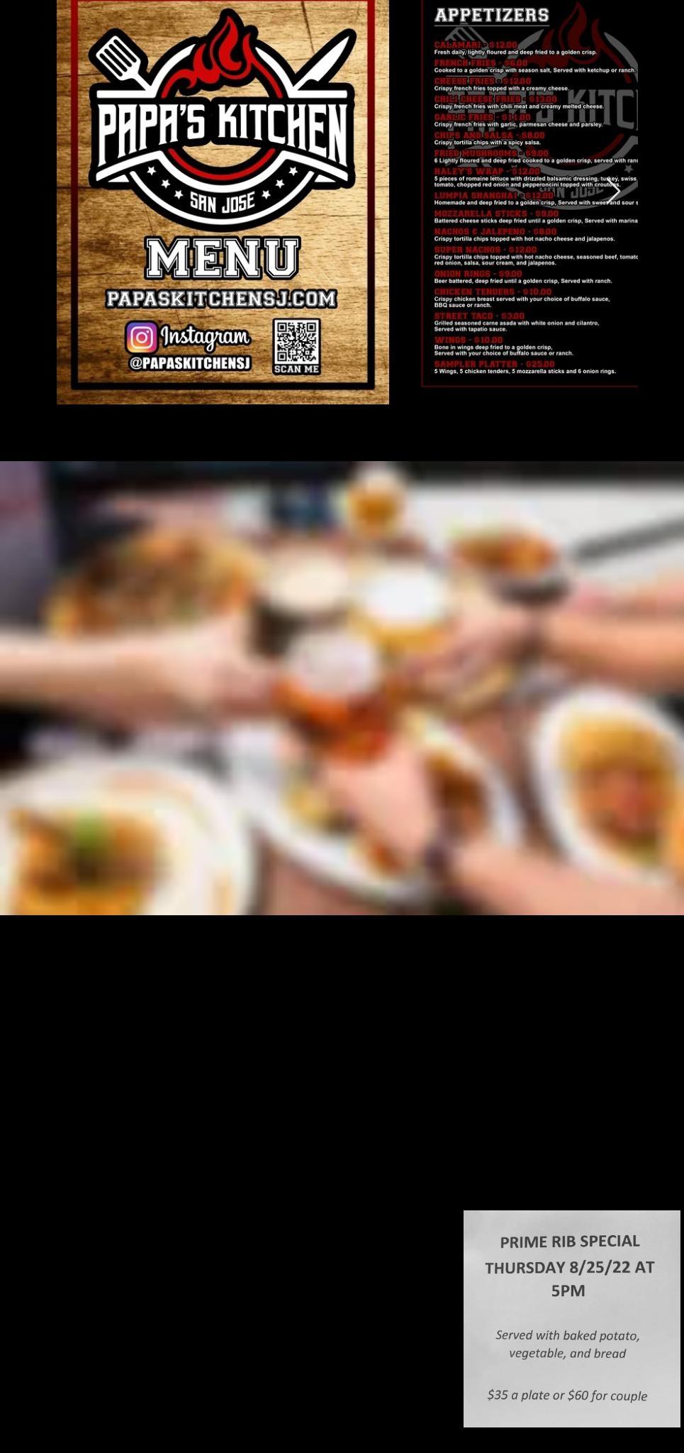 papas kitchen san jose Menu