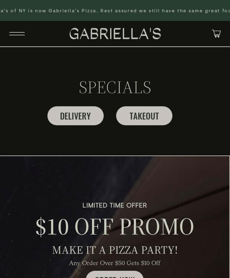 Gabriella's Pizza Menu