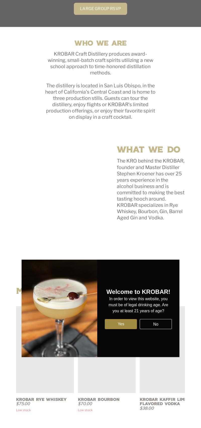 KROBĀR Craft Distillery Menu