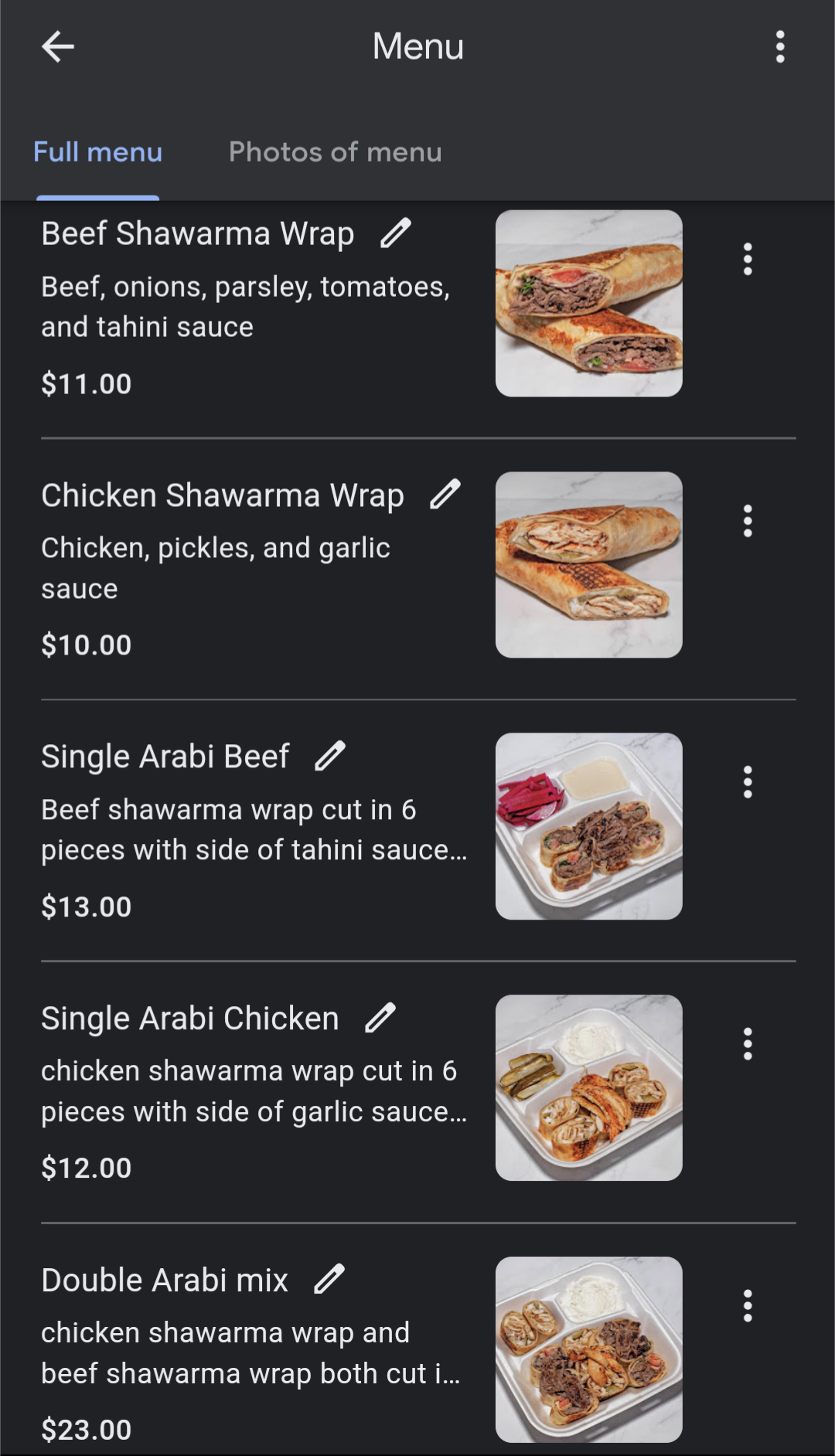 Rotana Alsham Shawarma Menu