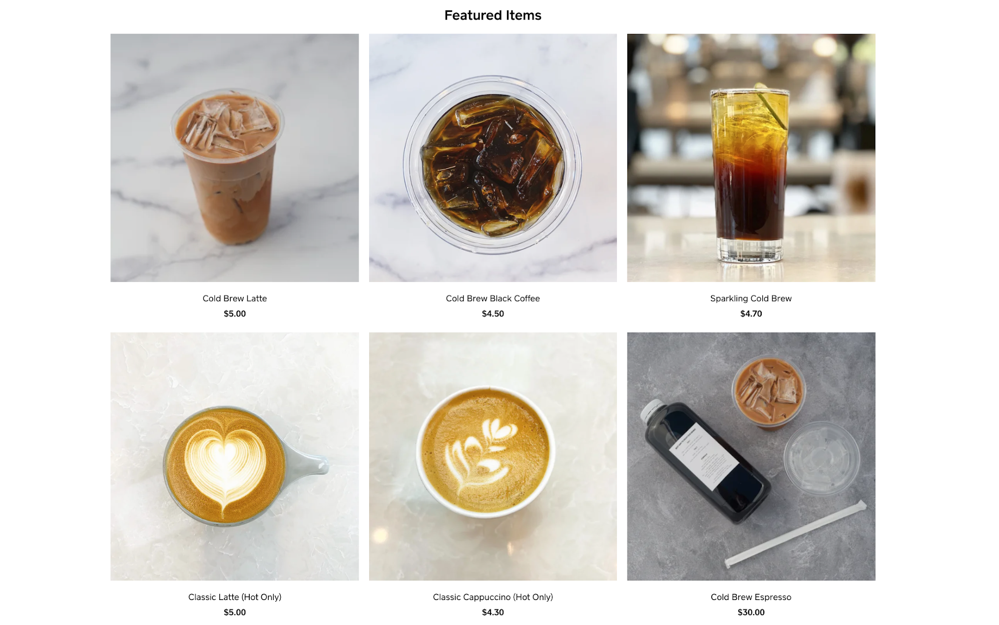 Cold Brew Specialist Menu