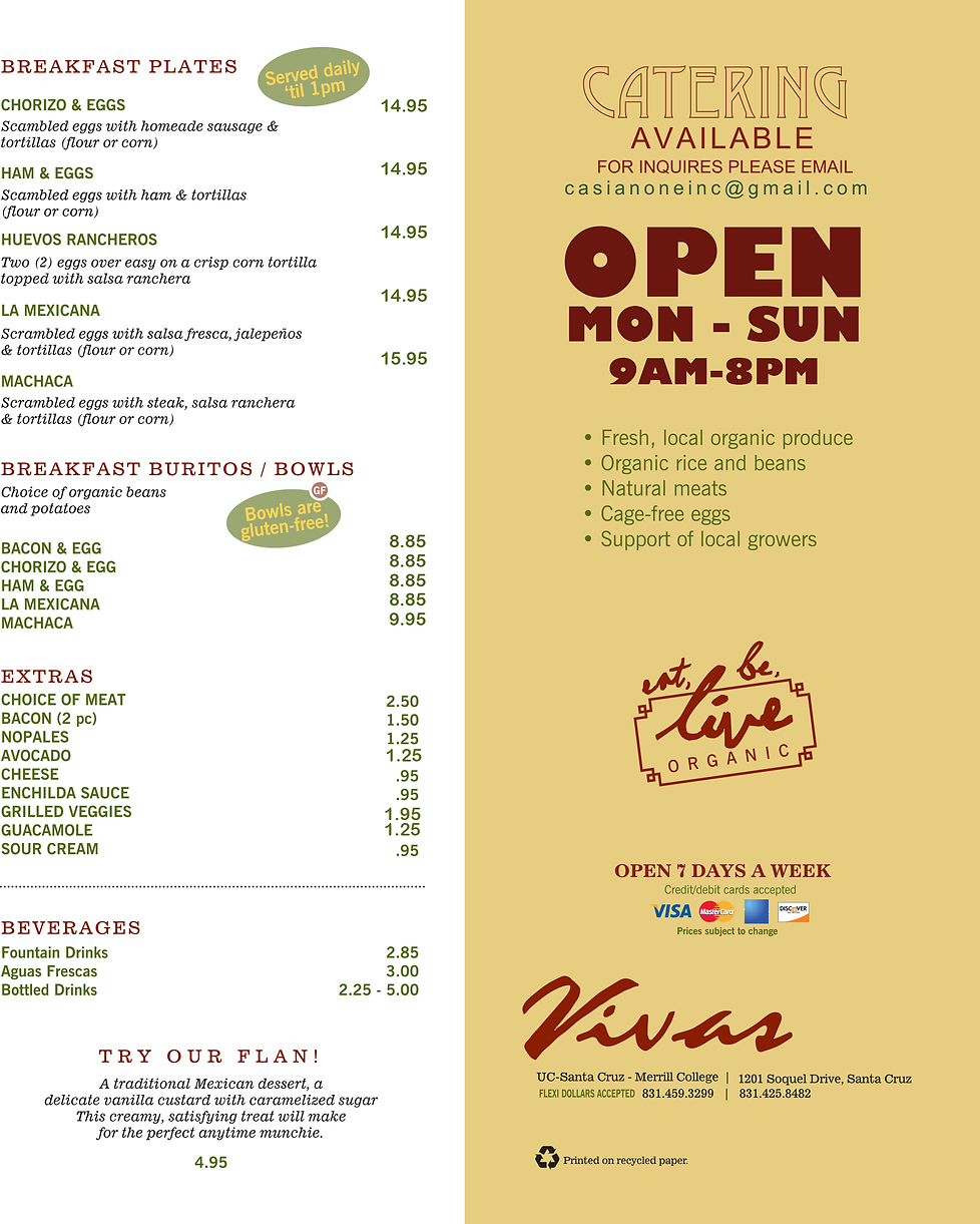 Viva's Mexican Food Menu