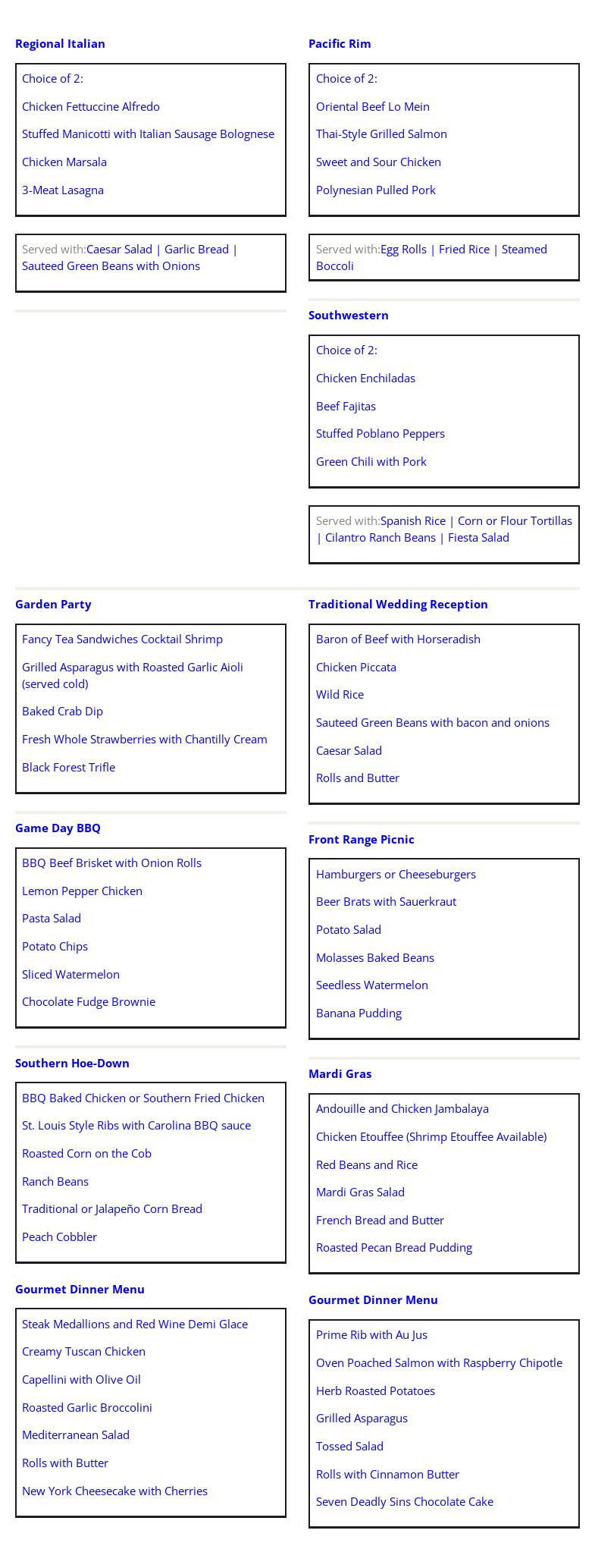 You and I Caterers, Inc Menu