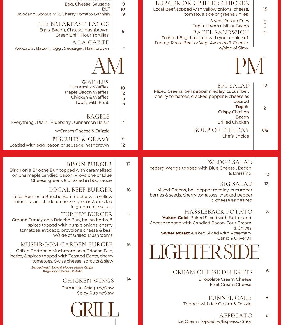 The Ranch Grill Menu