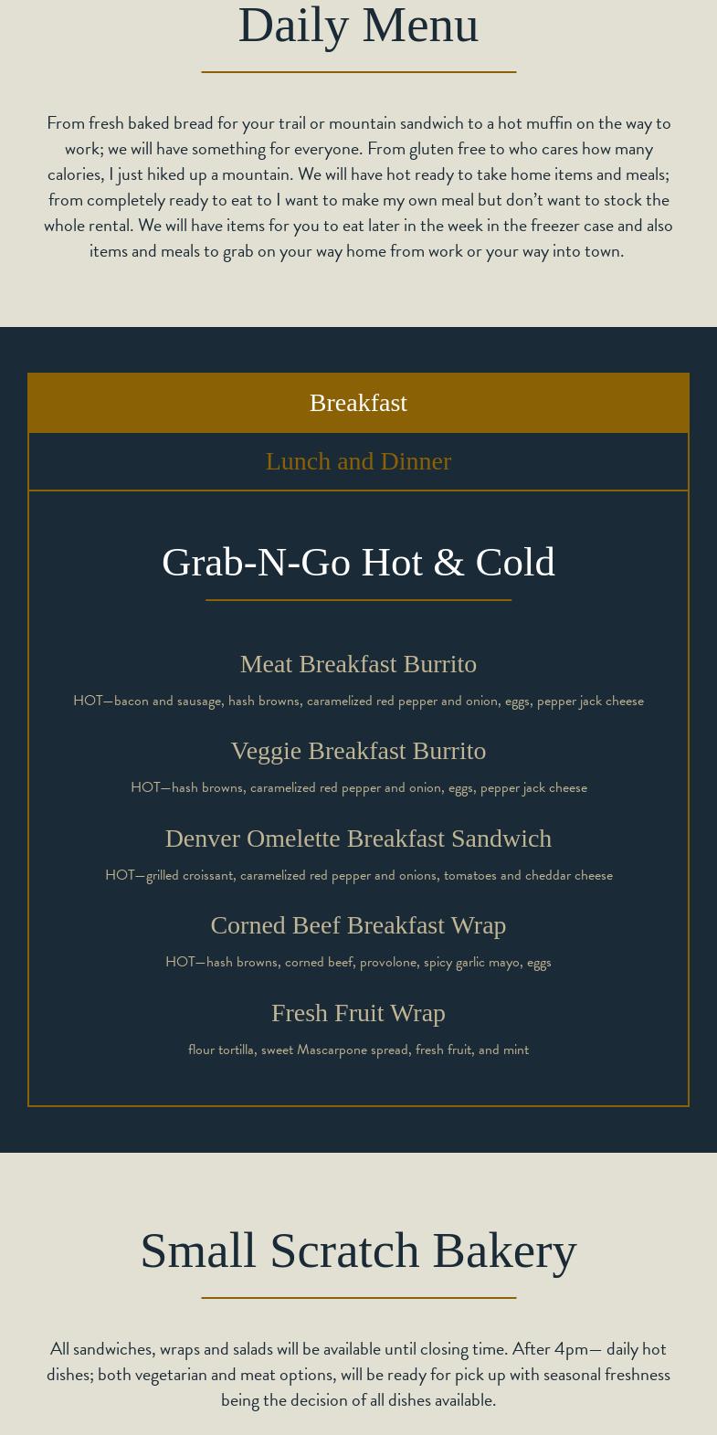 Colorado Marketplace and Bakery Menu