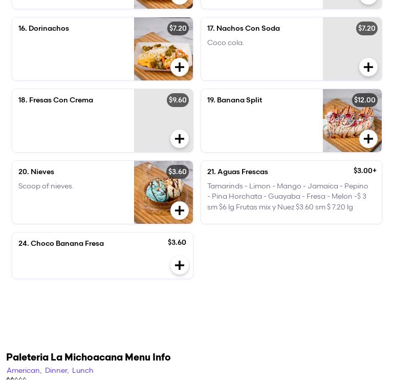 Paleteria La Michoacana Menu