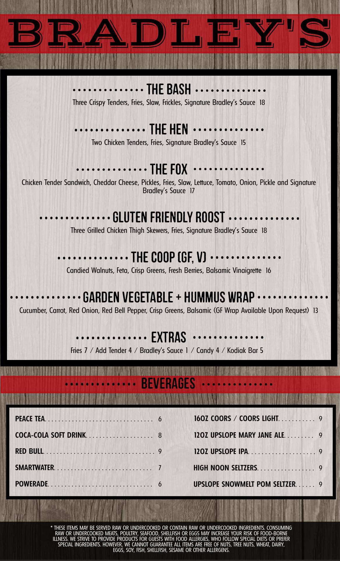 Bradley's Chicken Shack Menu