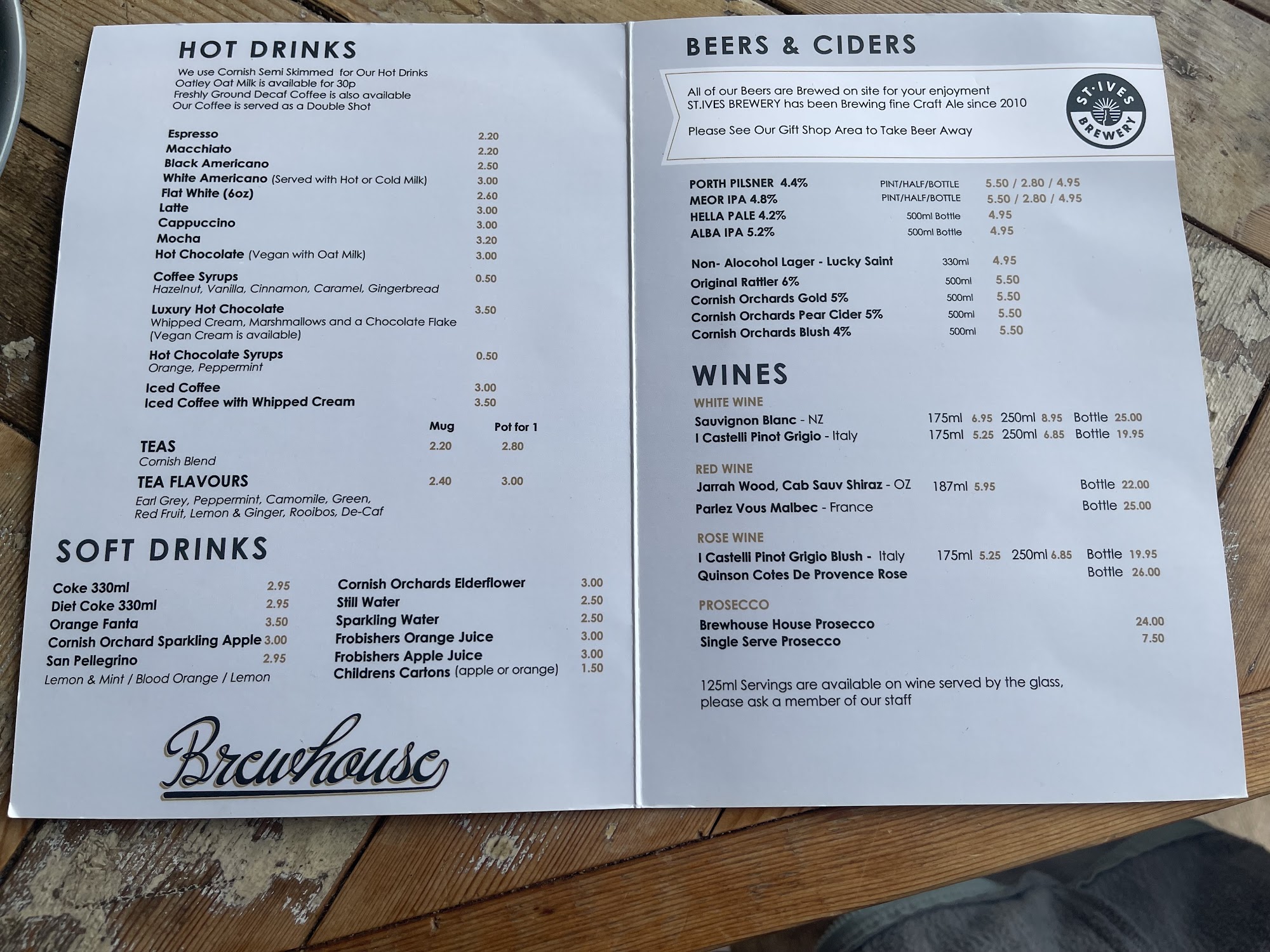 St.Ives Brewery - The Brewhouse Menu