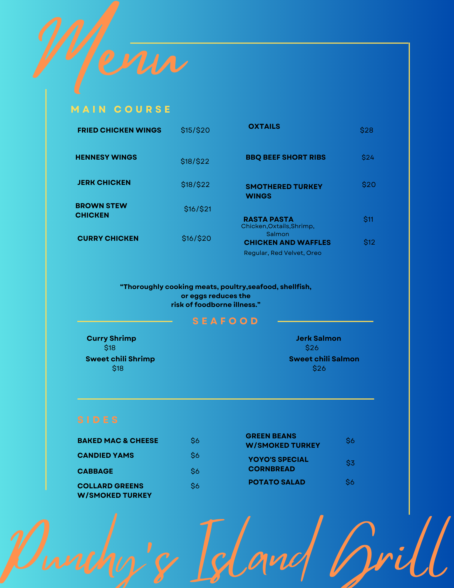 Punchy's Island Grill Menu