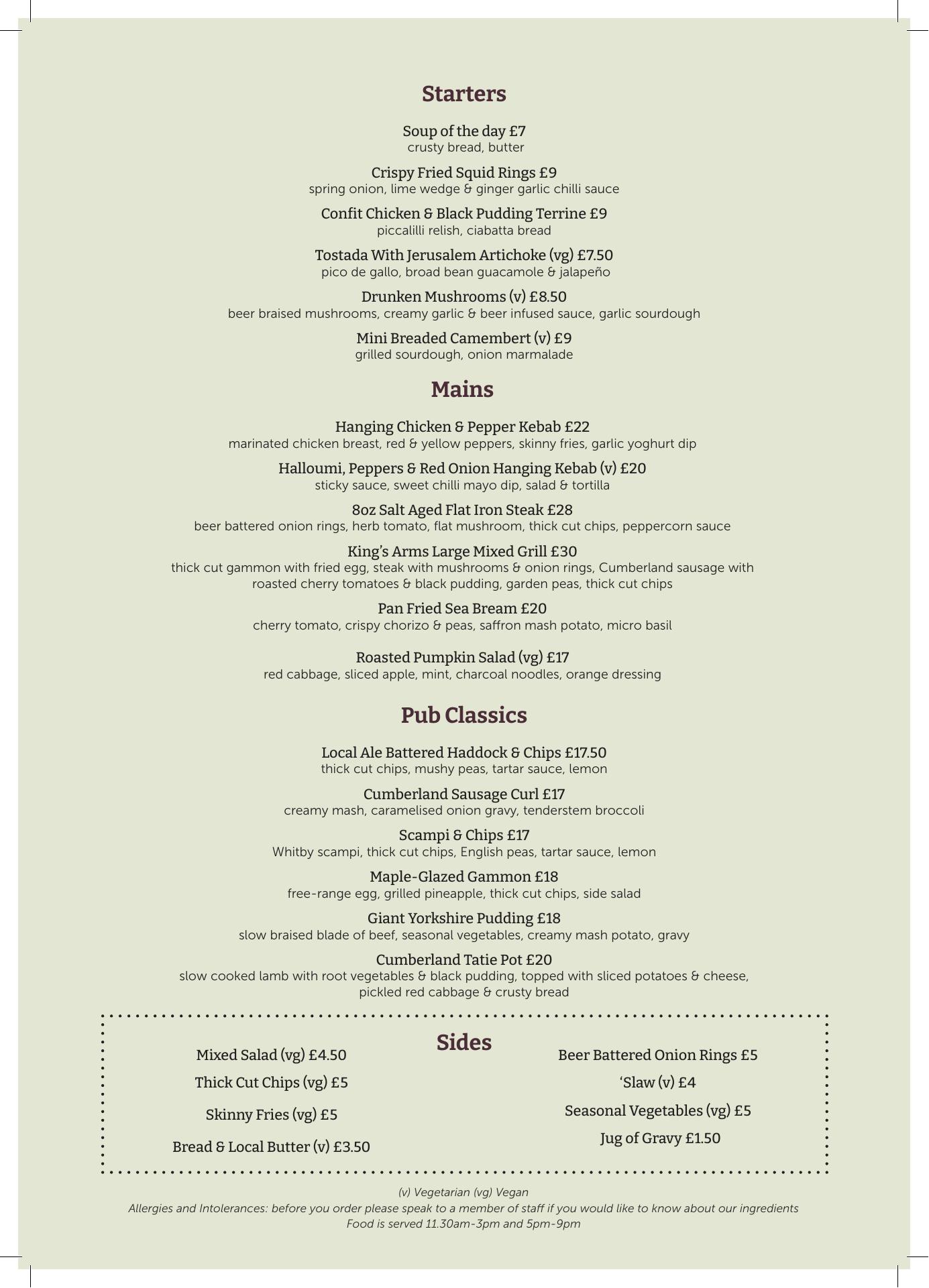 Casas Sports Bar Menu