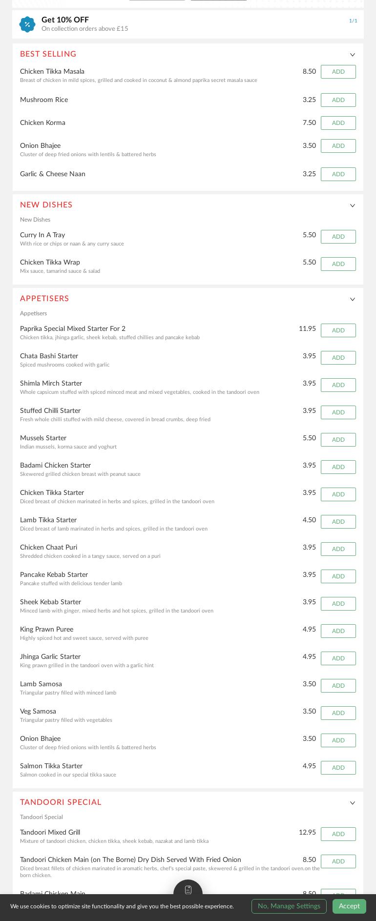 Paprika Menu
