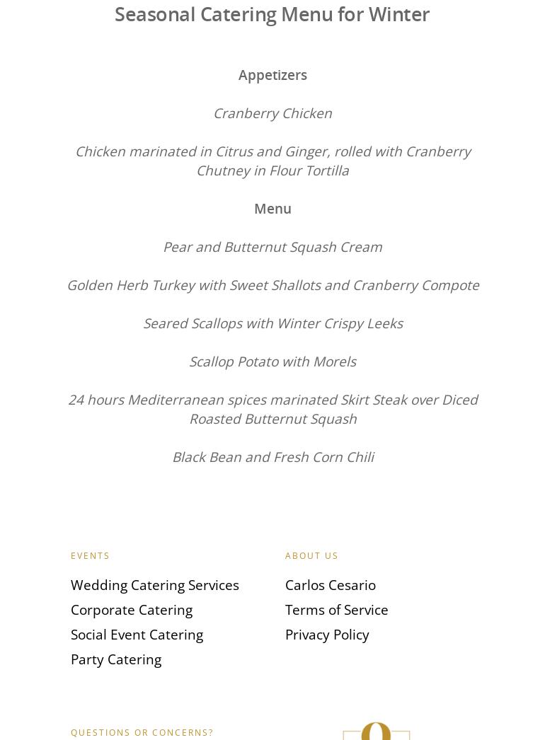 Q Caterers Inc. Menu