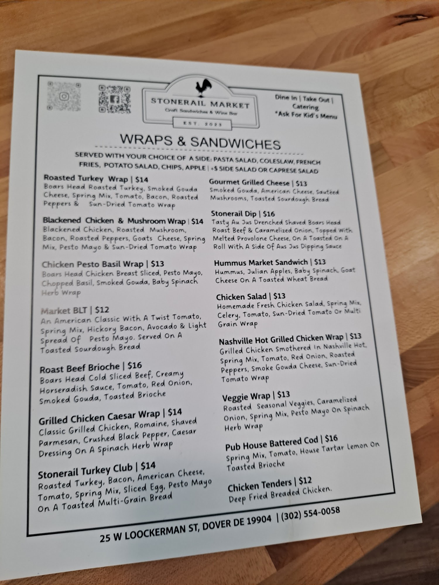 Stonerail Market Menu