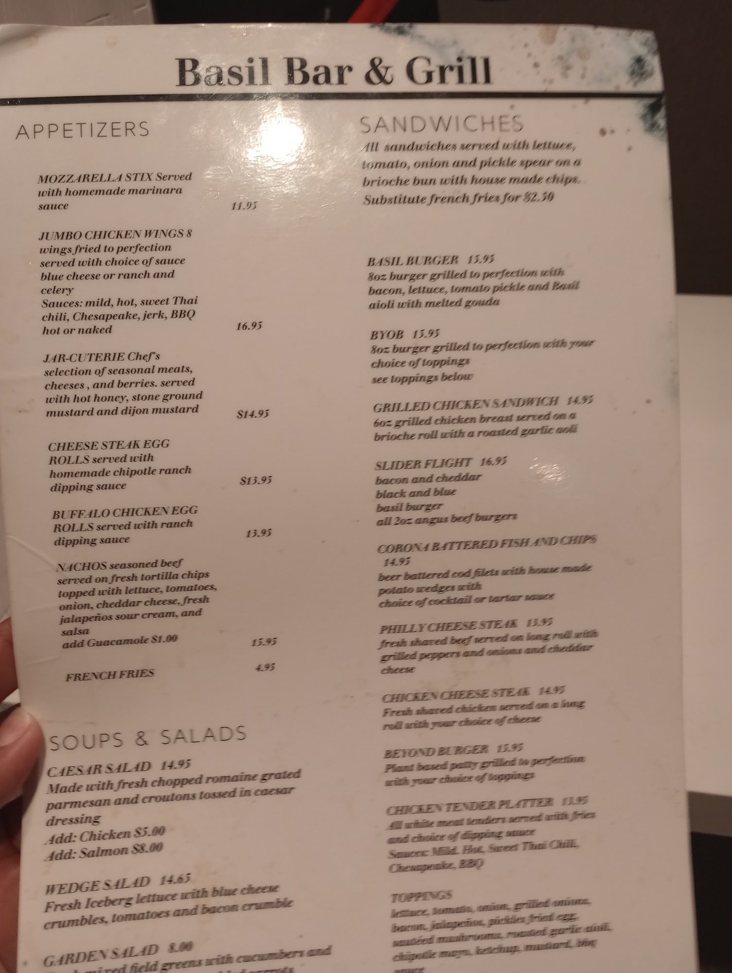 Basil Bar & Grill Menu