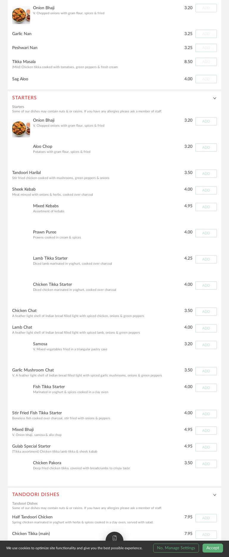 Gulab Tandoori Menu