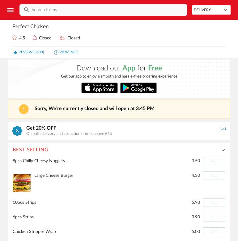 Perfect Chicken Menu