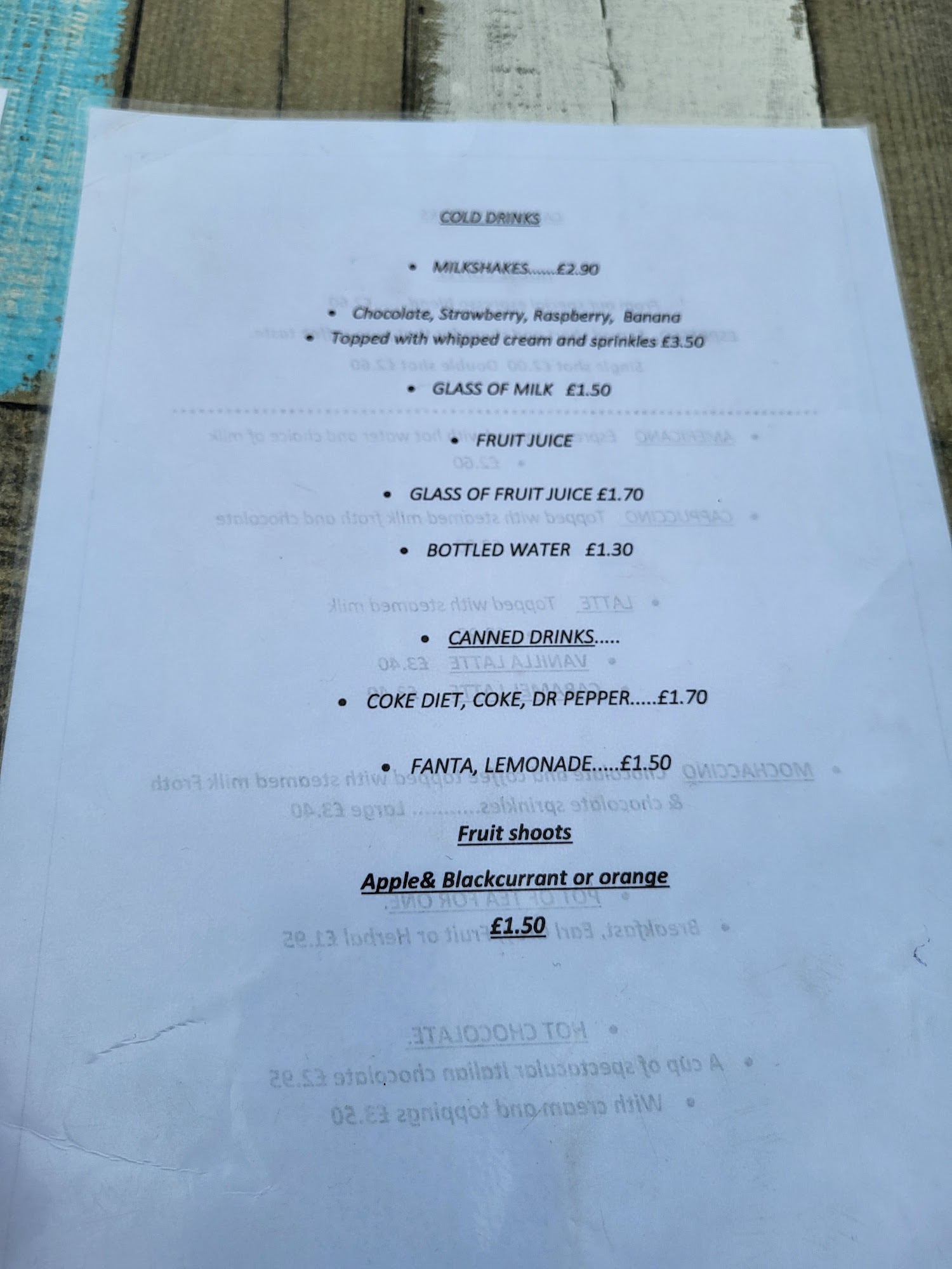 Cafe Blue Menu