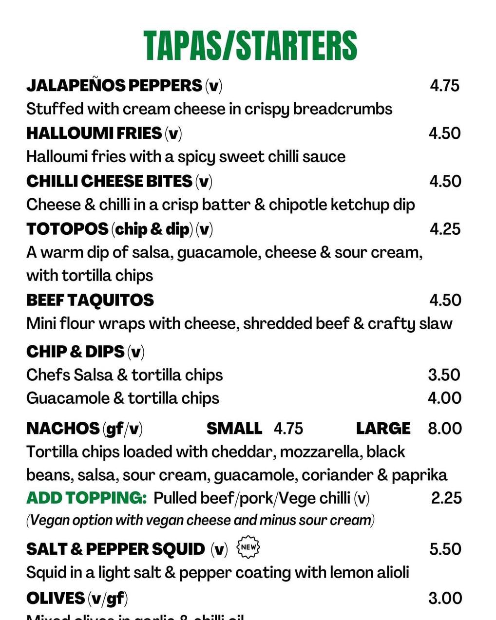 The Crafty Cock Pub Menu