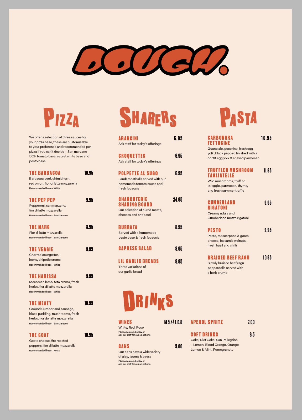 Dough Menu