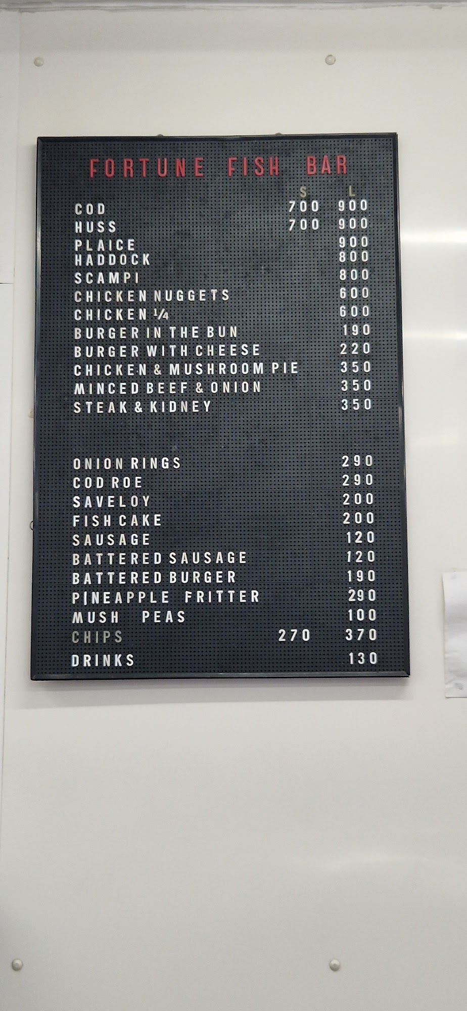 Fortune Fish Bar Menu