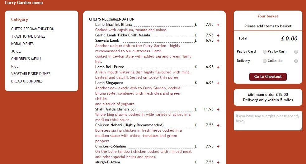 Curry Garden Menu