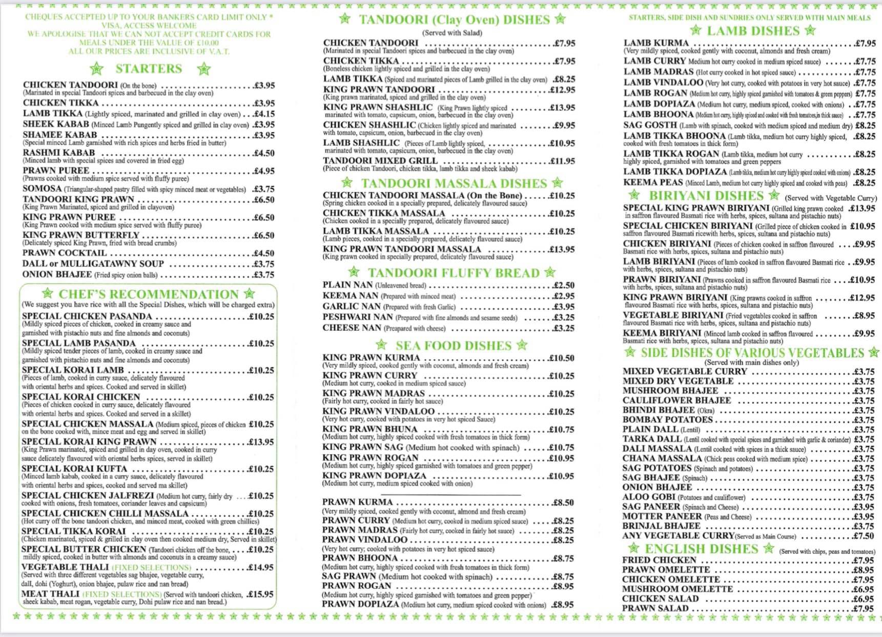 Tandoori Nights Menu