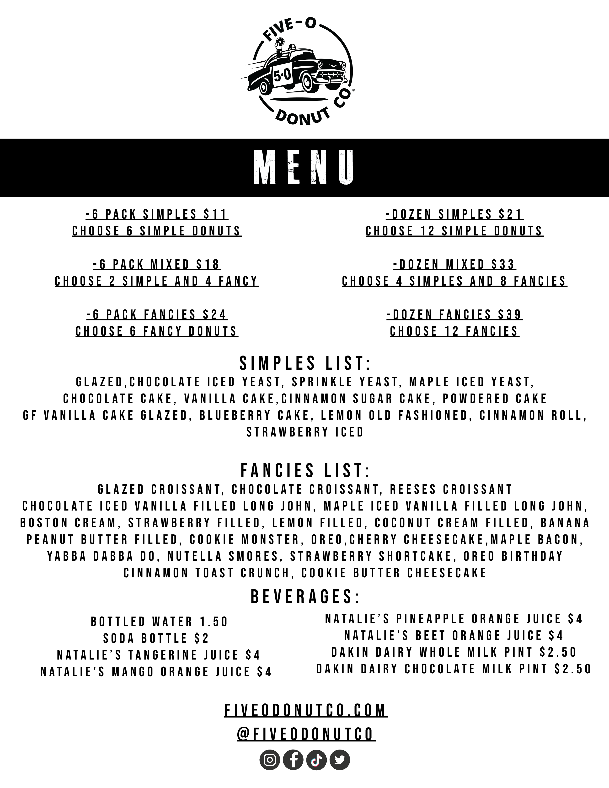 Five-O Donut Co Menu