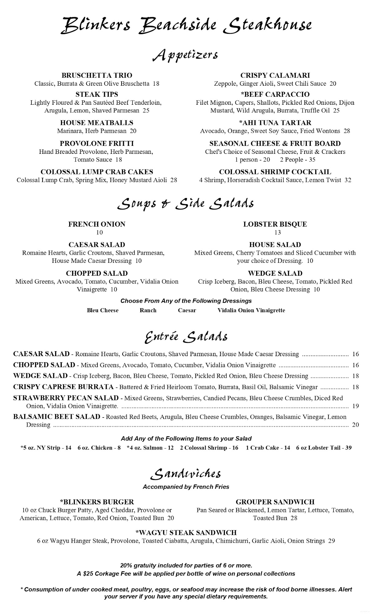 Blinkers Beachside Steakhouse and Lounge, Clearwater - Menu, Reviews ...