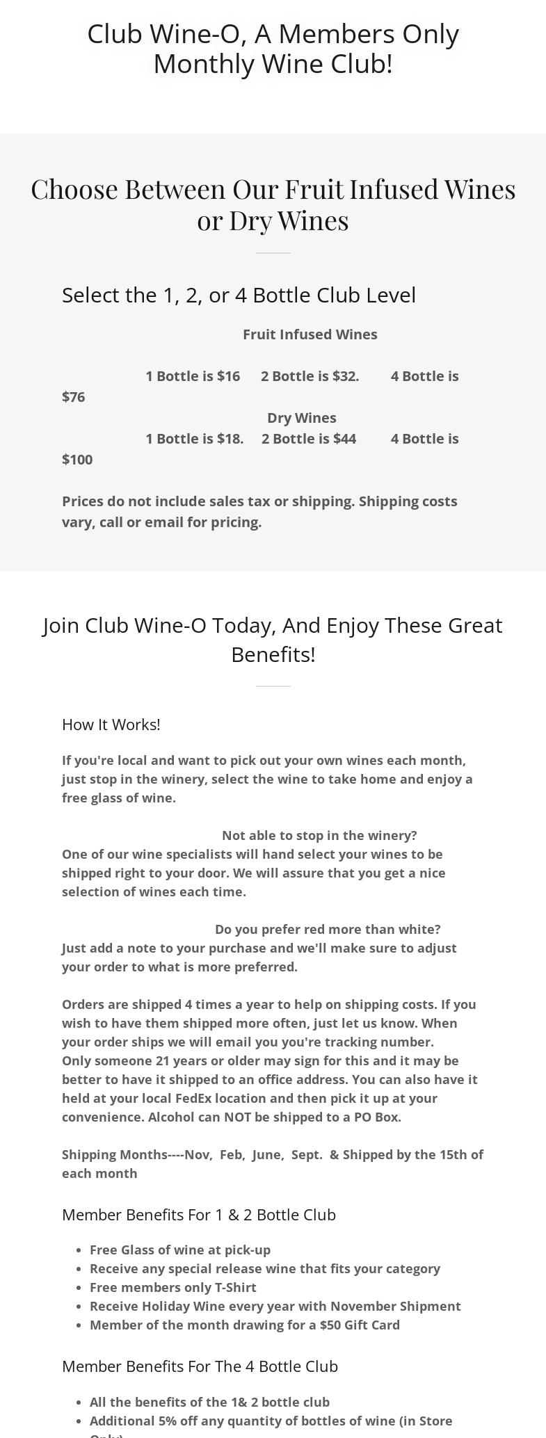 Aspirations Winery Menu