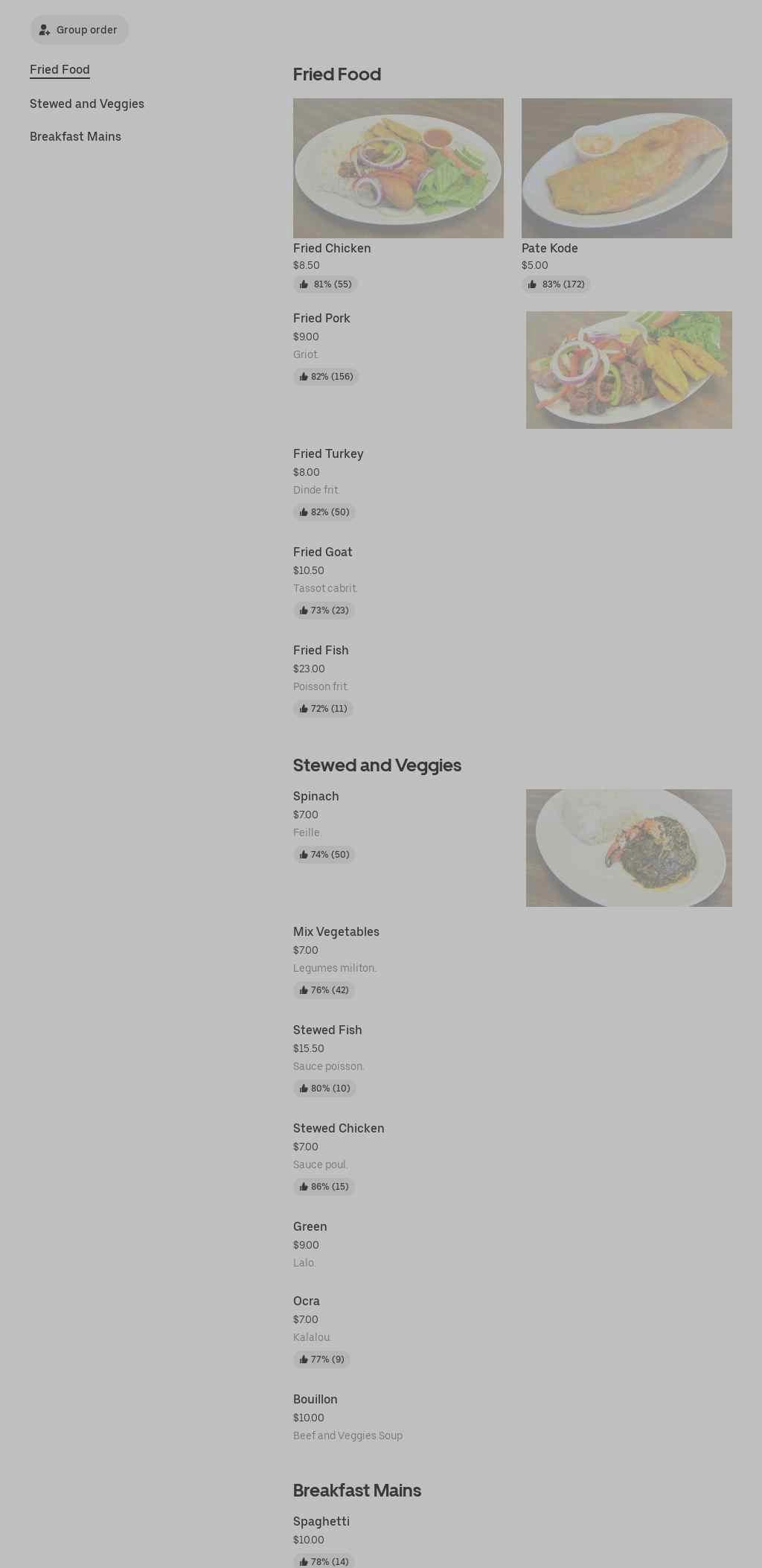 Mv take out restaurant Menu