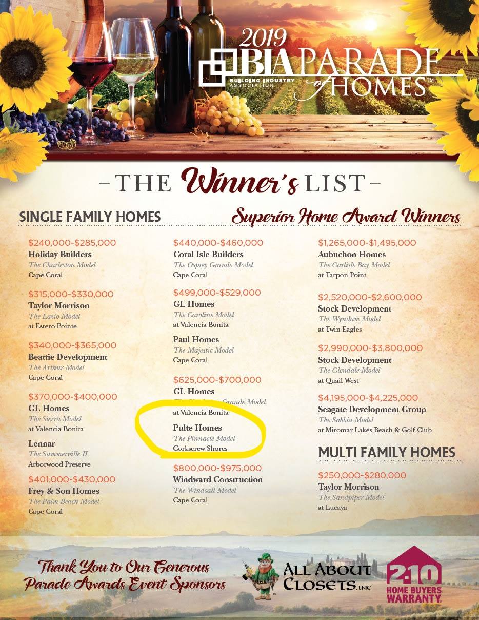 Corkscrew Shores Menu