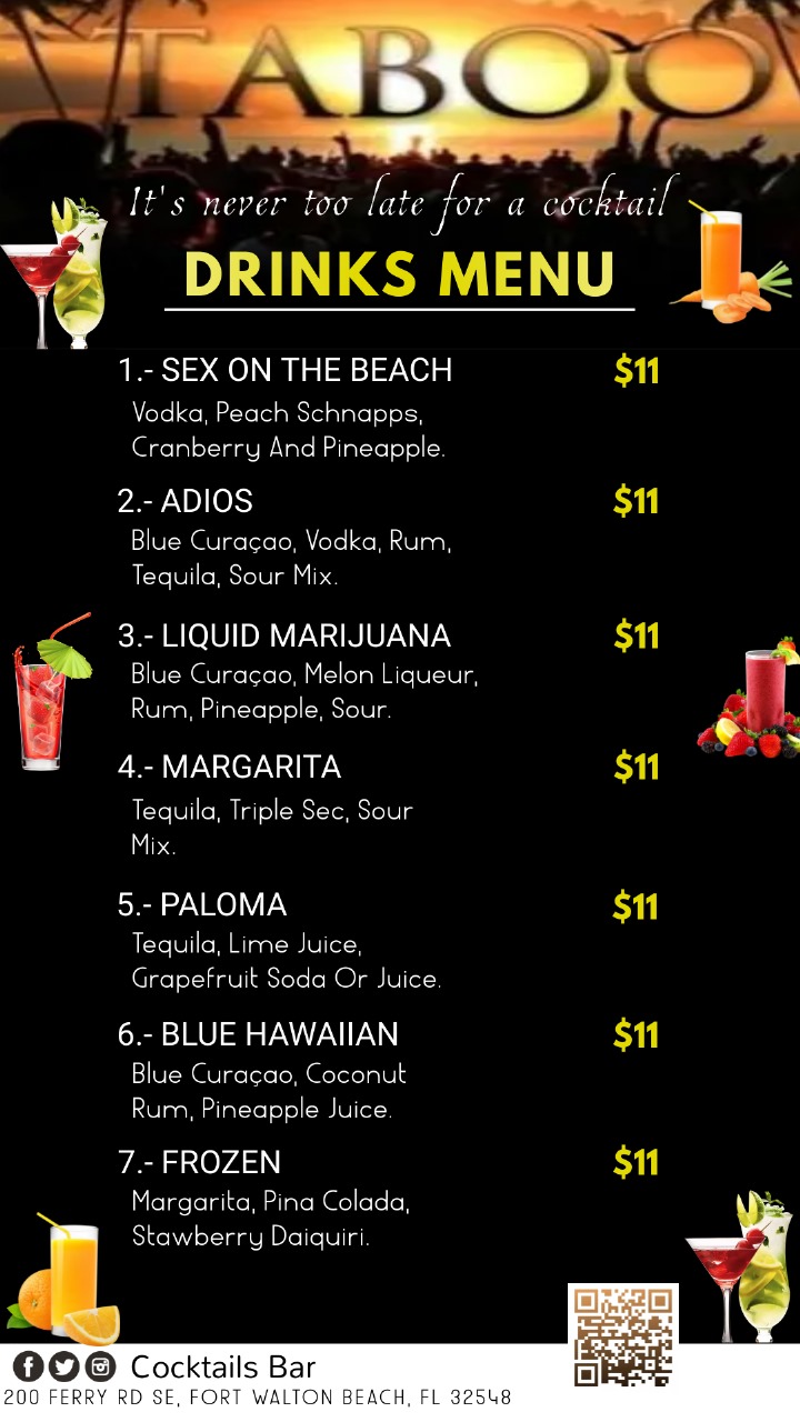 Taboo Night Club Menu