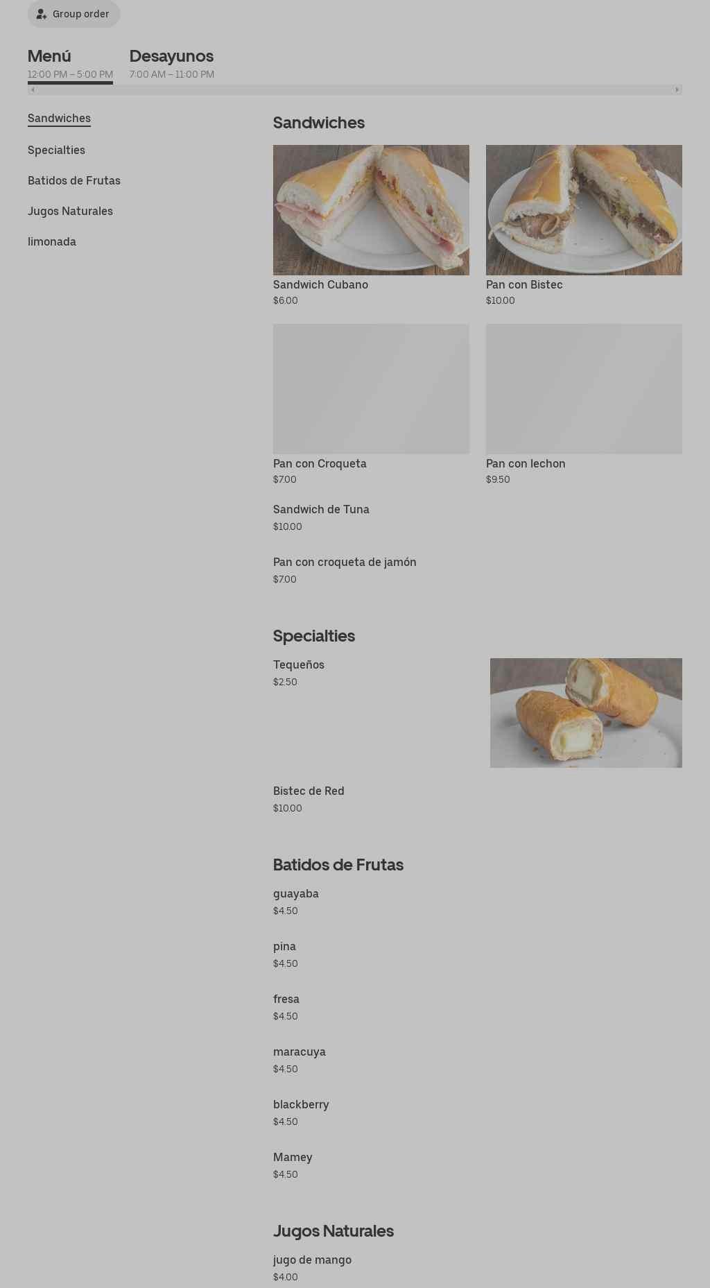 Bundos Coffee Shop Menu